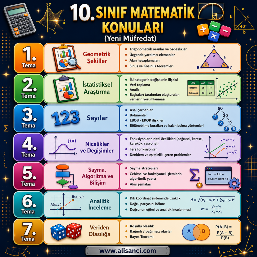 10.Sınıf Matematik Konuları - Yeni Maarif Müfredatı