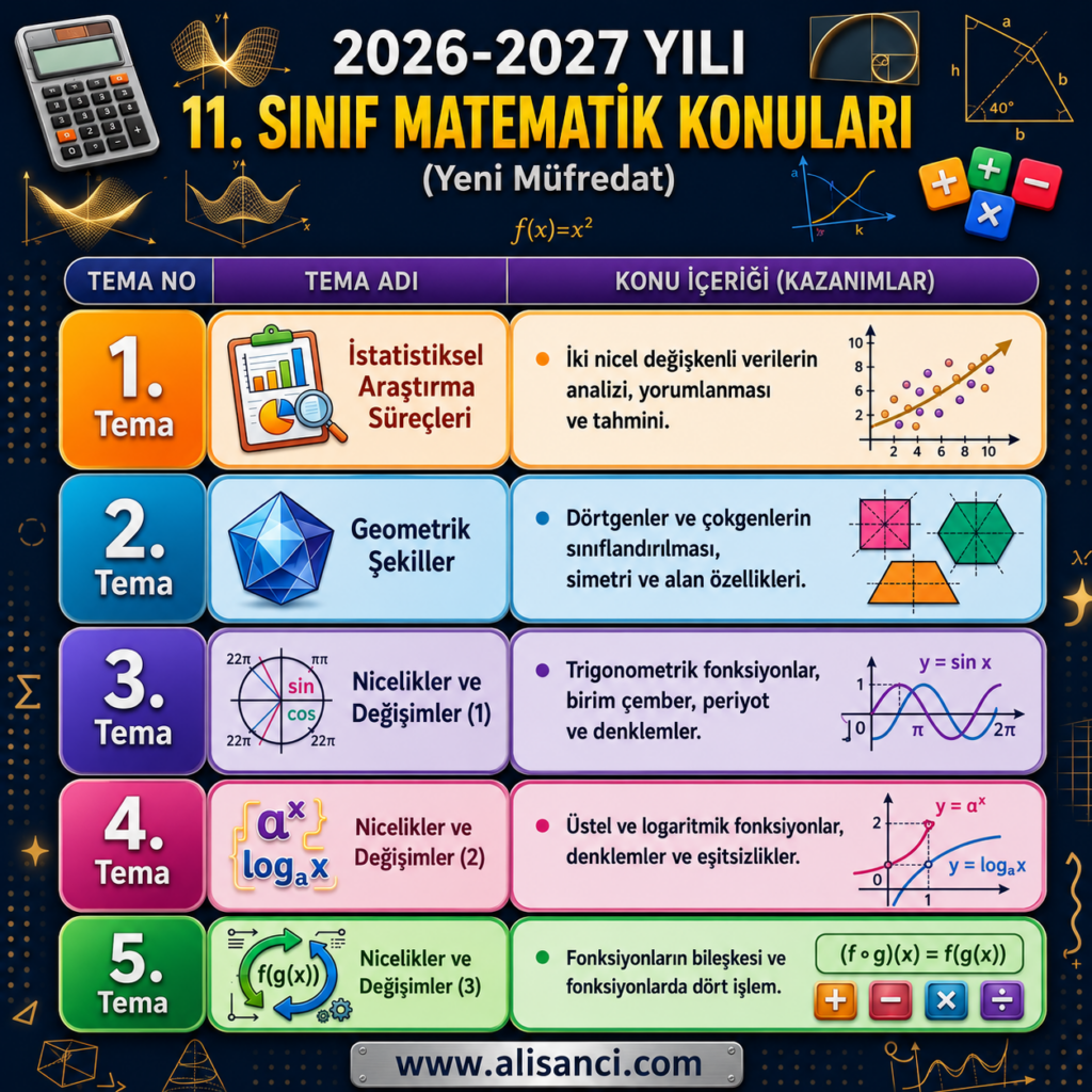 2026-2027 Yılı 11.Sınıf Matematik Konuları Maarif